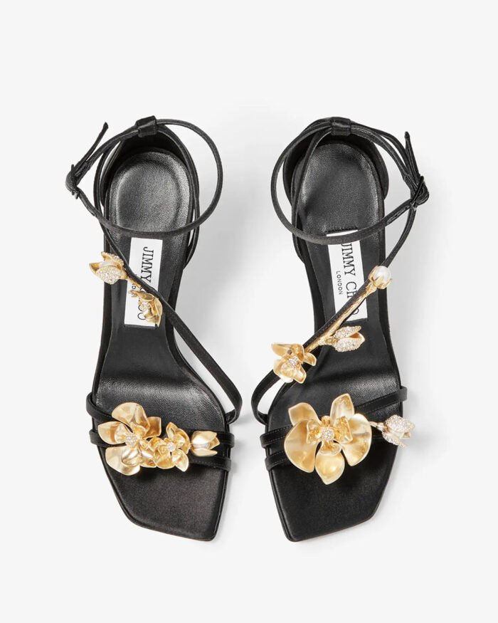 JIMMY CHOO ZEA 95 Womens Gold Floral Satin Sandals3