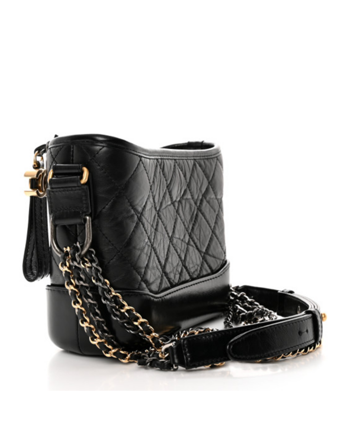 Aged Calfskin Quilted Small Gabrielle Hobo Black2