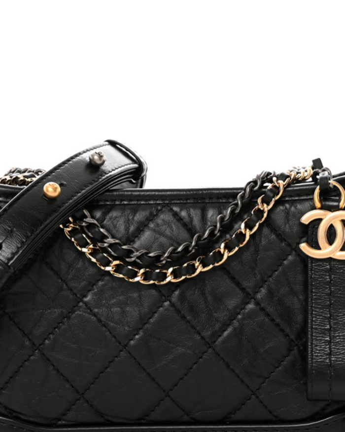 Aged Calfskin Quilted Small Gabrielle Hobo Black5